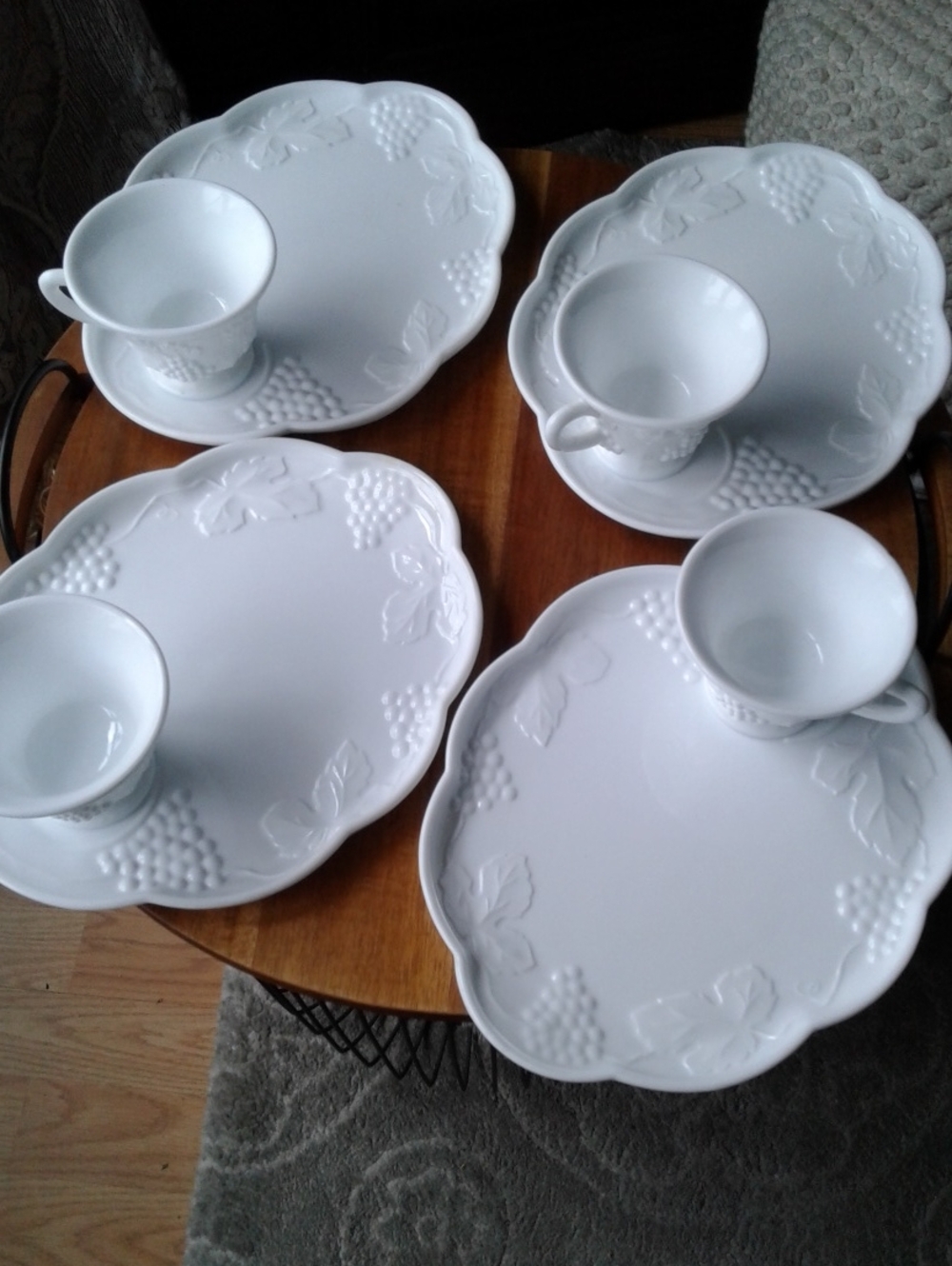 Vintage 1960s Colony Harvest, White Milk Glass, Lunch Or Snack Sets